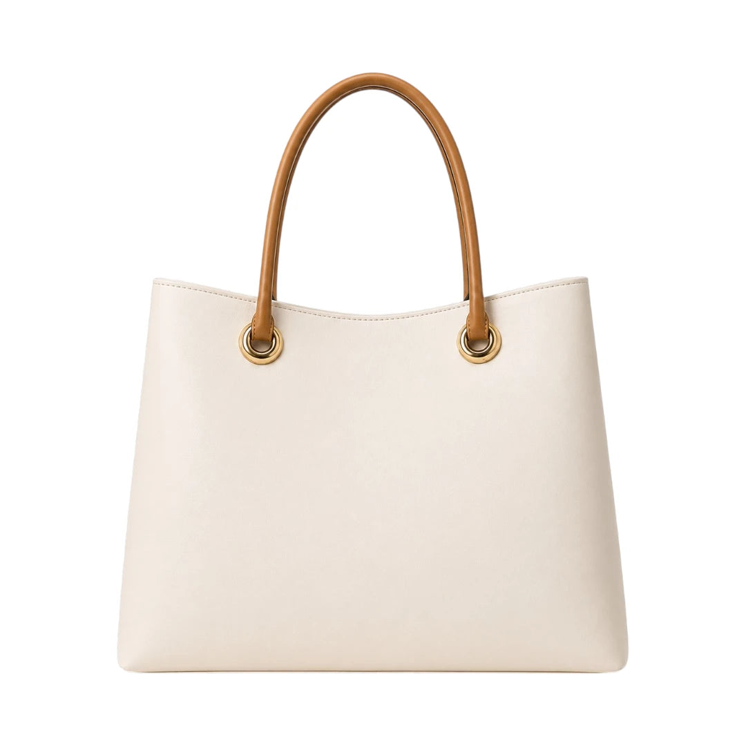 4Bags Boutique Modern Ivory Leather Office Tote Bag