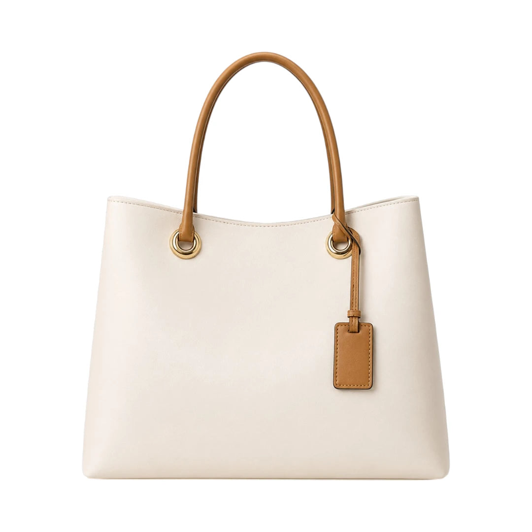 4Bags Boutique Modern Ivory Leather Office Tote Bag