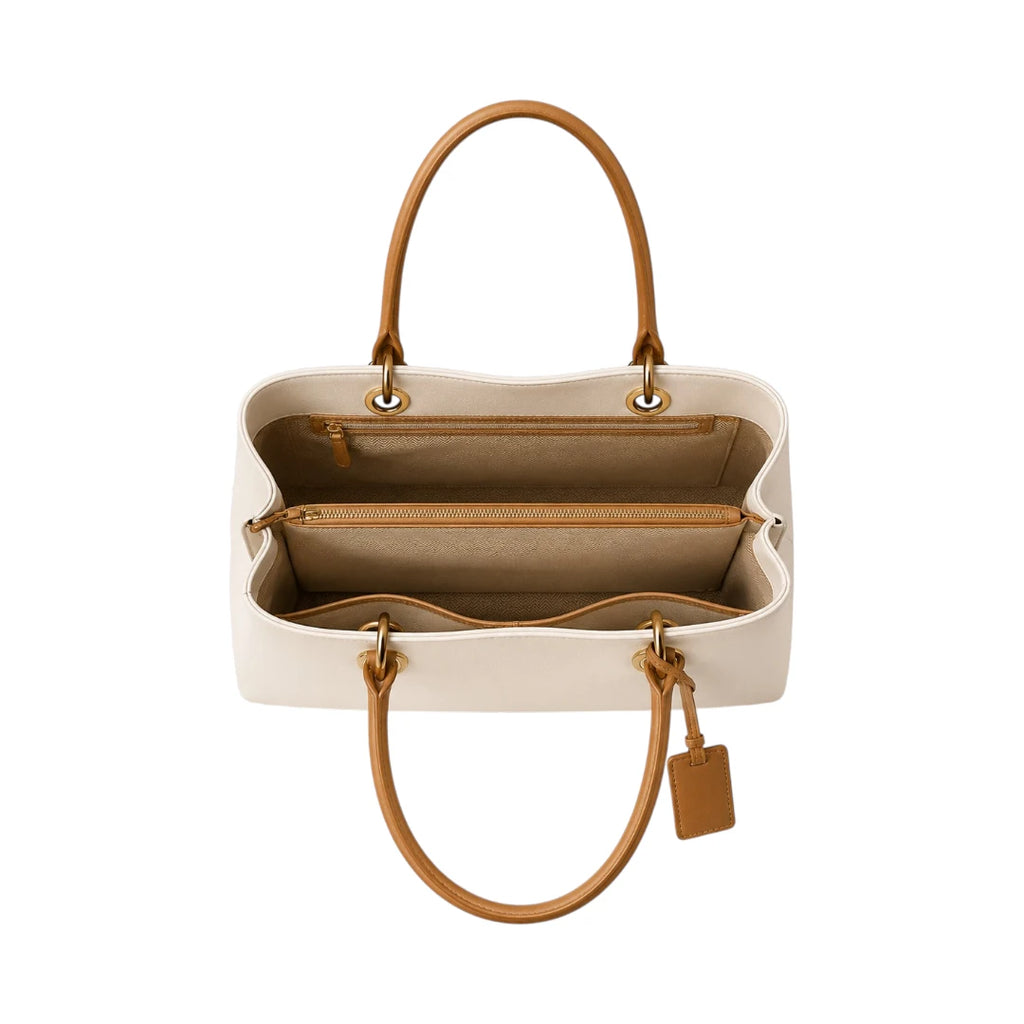 4Bags Boutique Modern Ivory Leather Office Tote Bag